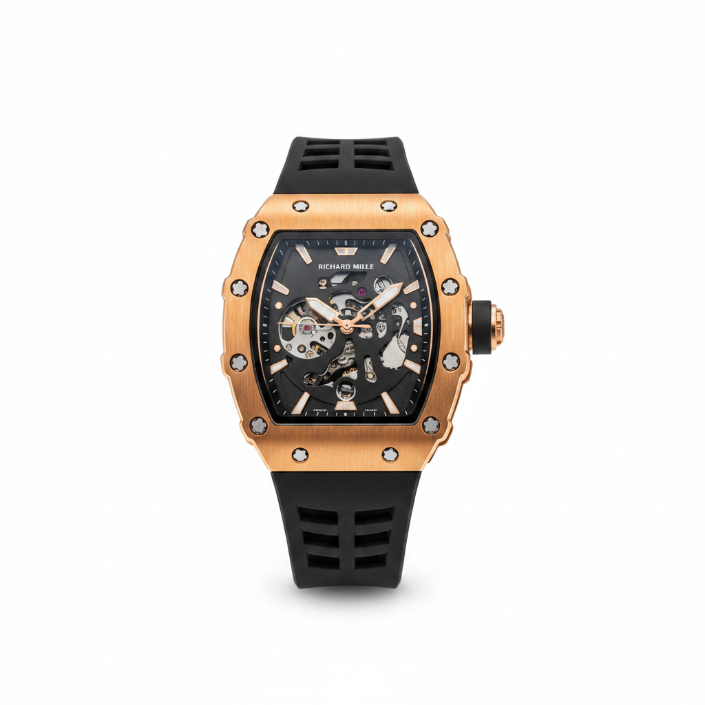 Reloj Estilo Richard Mille Negro y Oro Skeleton