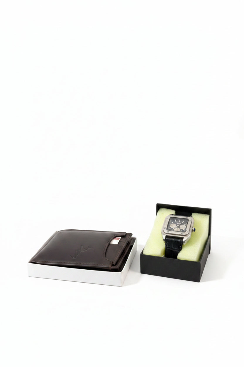 COMBO Cartier Santos 100 Chronograph + Billetera Vélez Negra